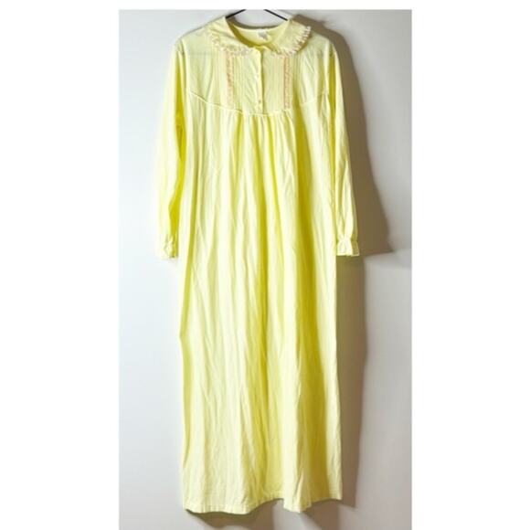 Vintage JCPenney 70s Night gown robe long sleeve embroidered union yellow Large - Picture 1 of 5